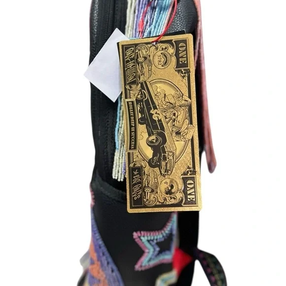 Sprayground African Intelligence AI Sandflower Backpack Stars Beads Black - Picture 4 of 11